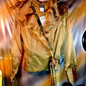 Vintage 1980’s gold dressy sheer top with statement collar 42” chest 208